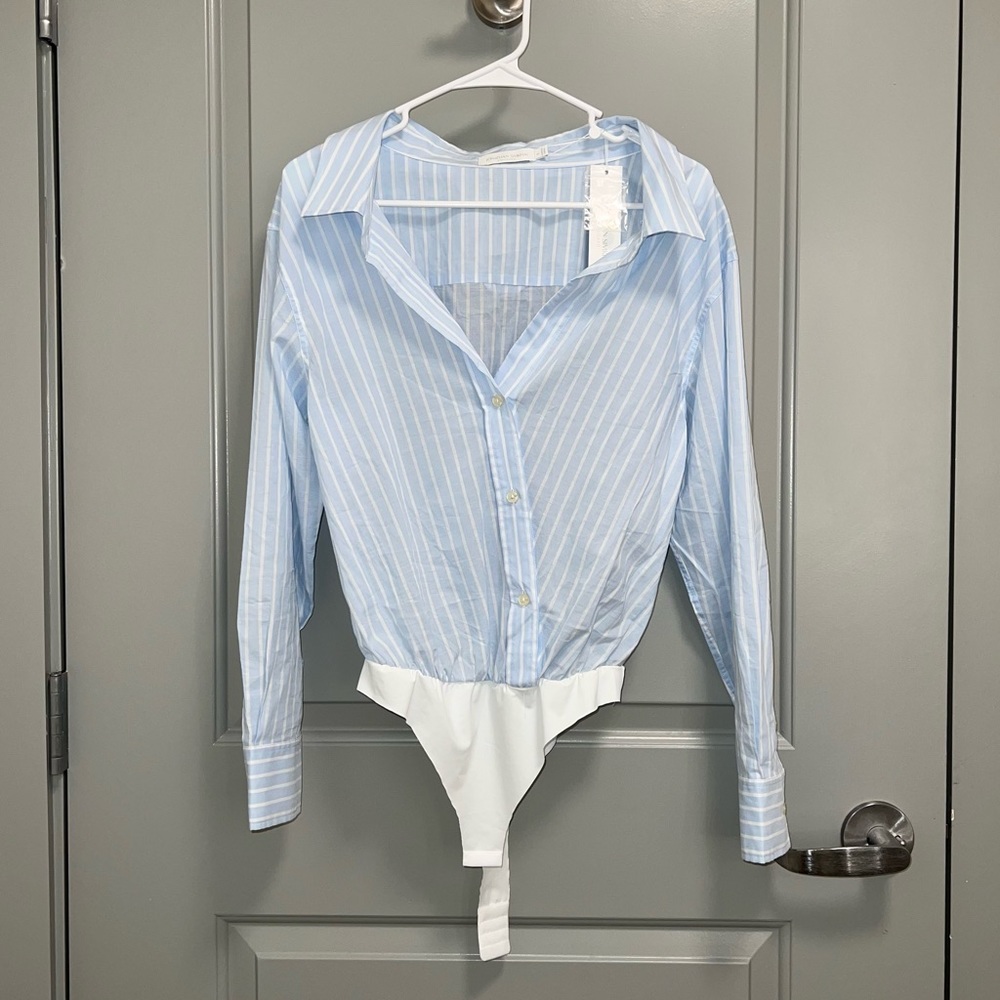 NWT, Jonathan Simkhai, blue shirt blouse bodysuit (S)